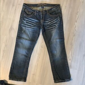 Rock Revival Blue Denim Capris with Vintage Wash